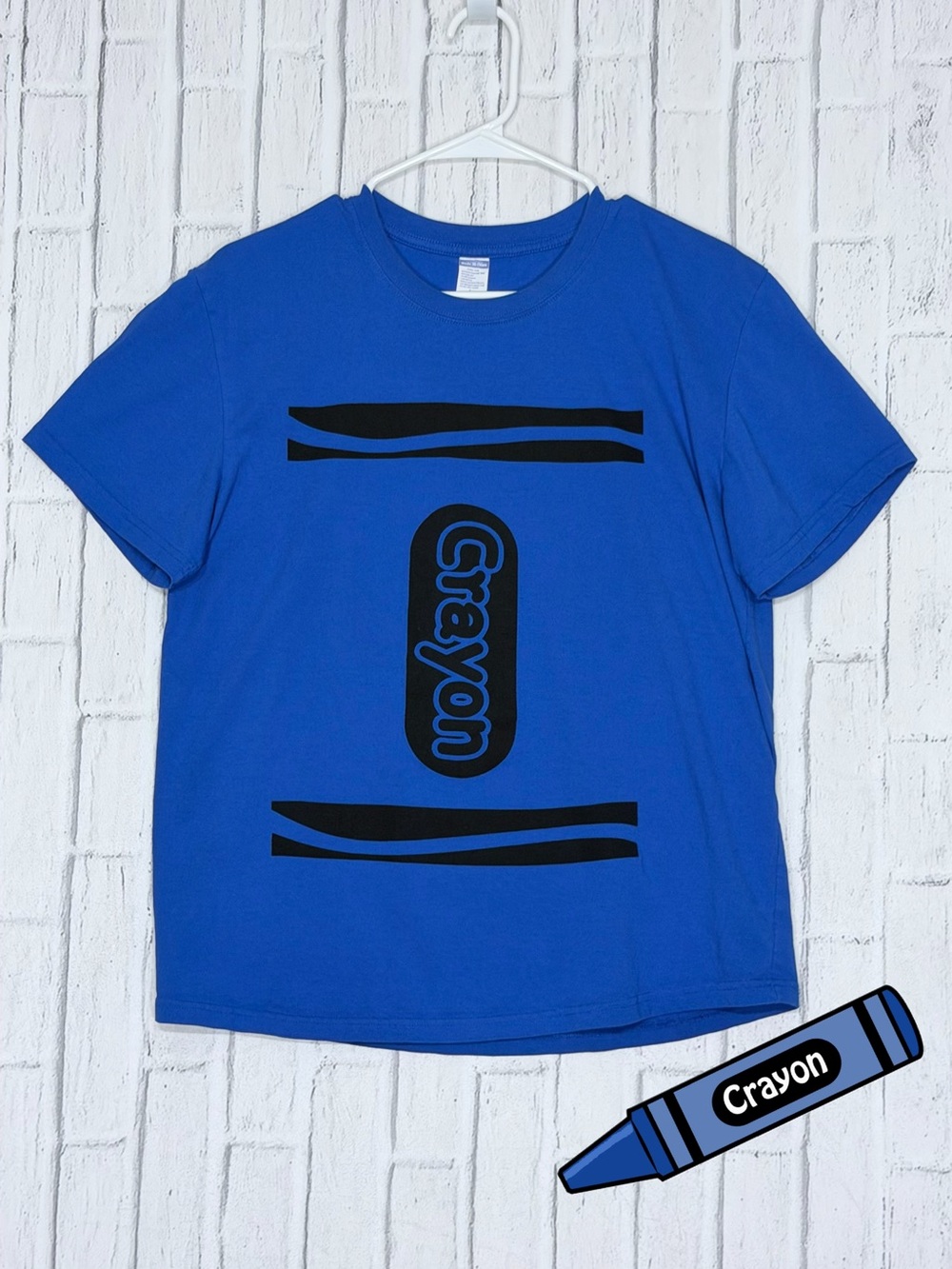 🖍️ Crayon Graphic T-Shirt Blue Black Novelty Tee Size L